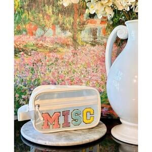 White and Translucent "MISC" Bag Pouch with Colorful Letter Patches